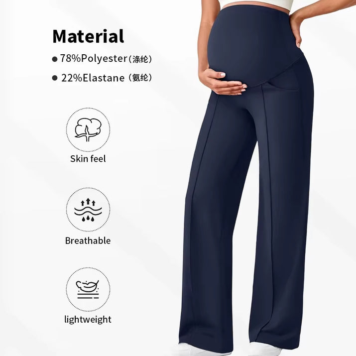 Plus Size Maternity Straight Pants 2026 Autumn Winter High Waist Pregnant Women Wide-Leg Pants Outer Wear Premama Loose Trousers